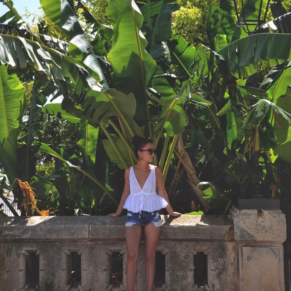 Brandy Melville White Tie-Waist Cropped Blouse